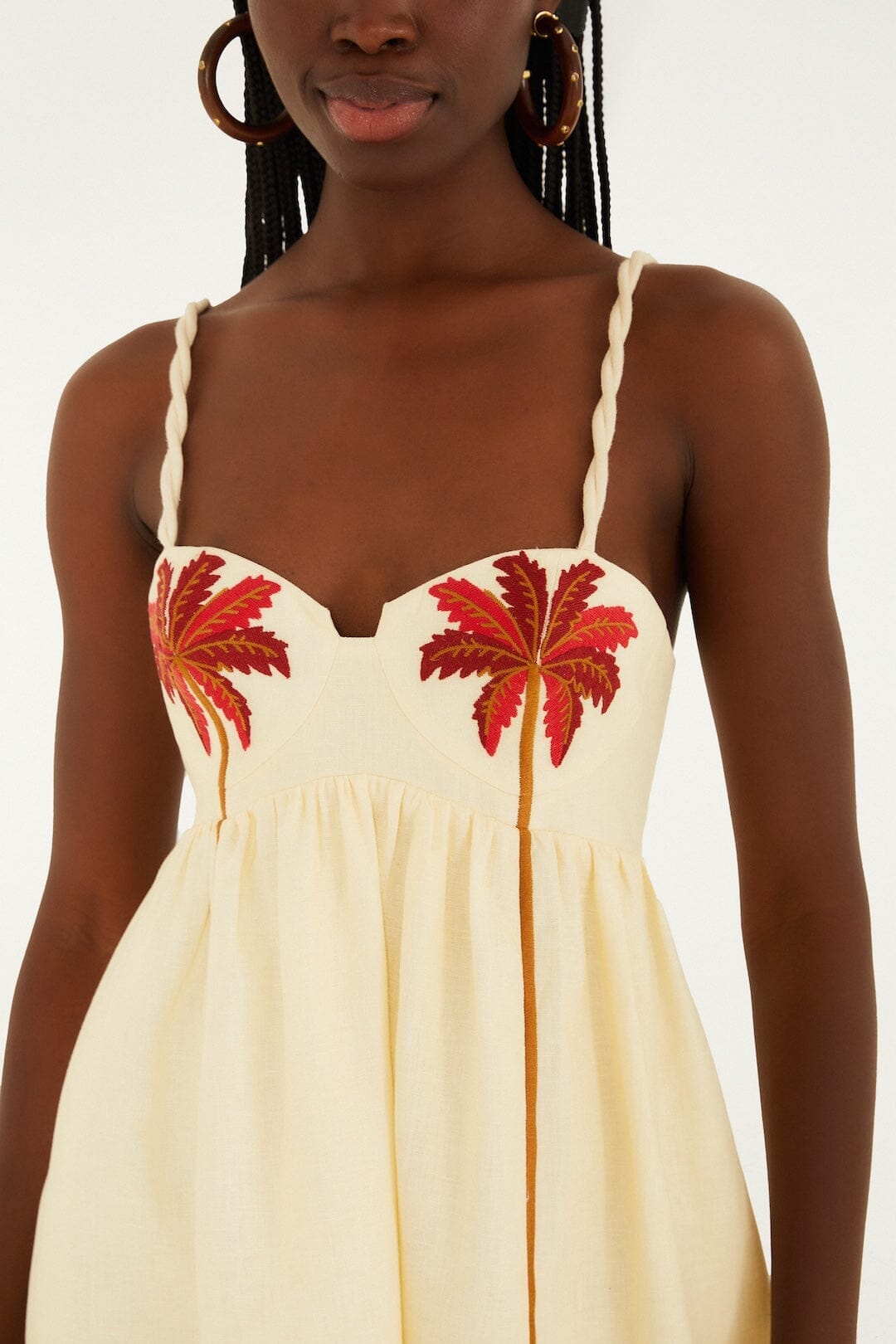 Off-White Coconut Tree Embroidered Euroflax� Premium Linen Mini Dress