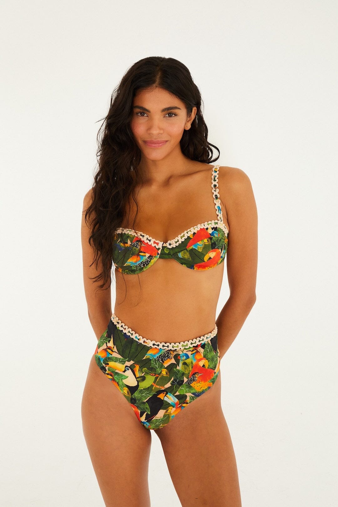 Green Bird Leaves High Waist Bikini Bottom