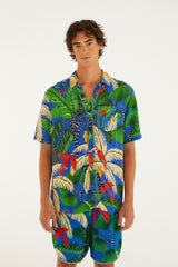 Blue Tropical Island Drawstring Lenzing™ Ecovero™ Viscose Shorts