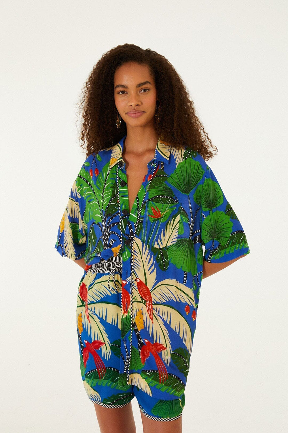 Blue Tropical Island Drawstring Lenzing™ Ecovero™ Viscose Shorts