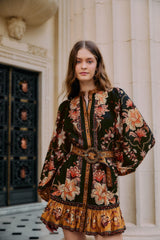 Black Majestic Garden Beaded Buckle Long Sleeve Mini Dress