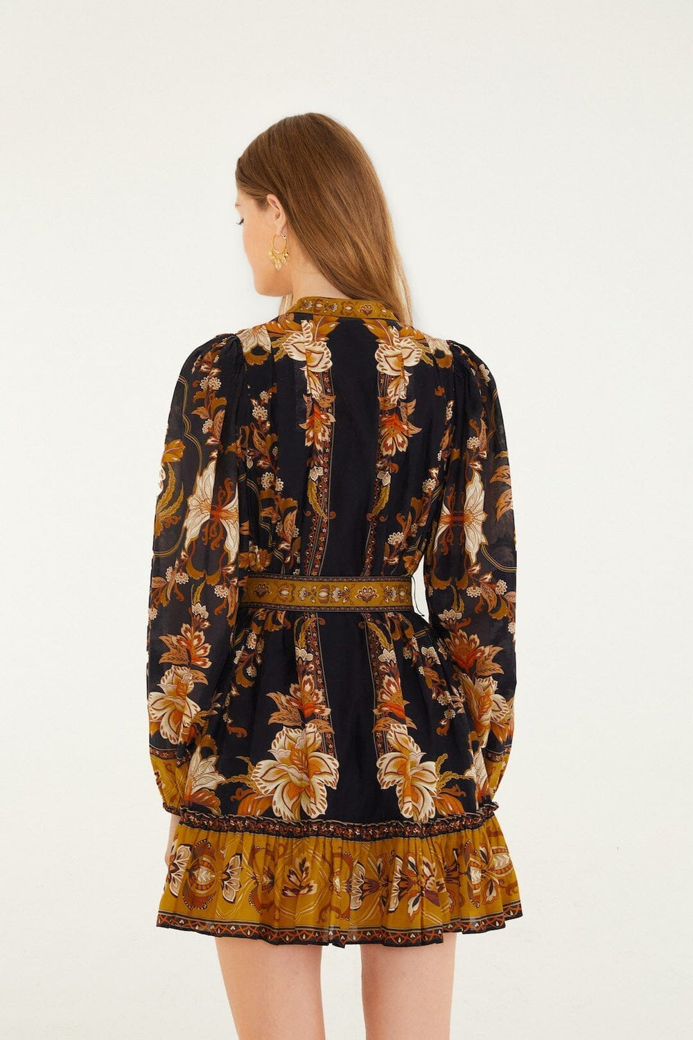 Black Majestic Garden Beaded Buckle Long Sleeve Mini Dress