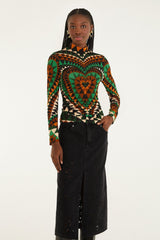 Black Denim Richelieu Front Slit Midi Skirt