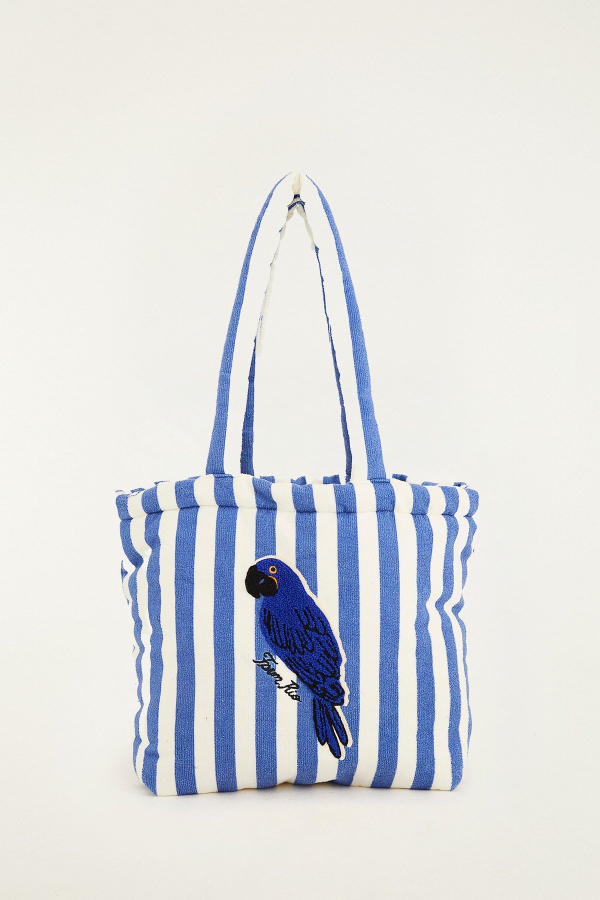 Blue Stripped Macaw Embroidered Tote Bag
