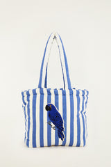 Blue Stripped Macaw Embroidered Tote Bag