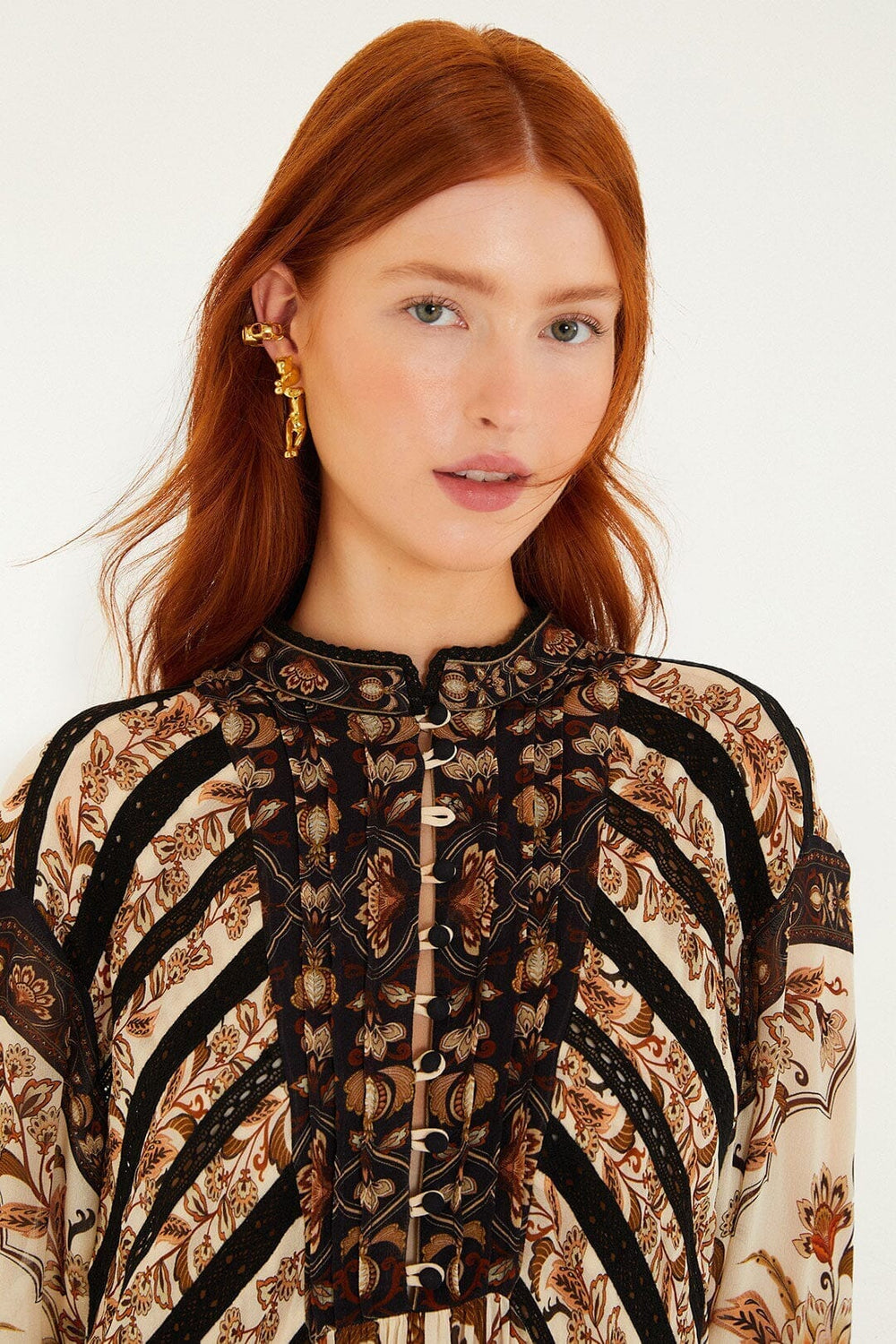 Sand Majestic Garden Lace Long Sleeve Mini Dress