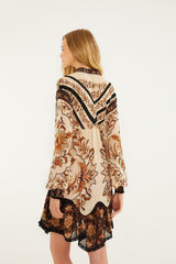 Sand Majestic Garden Lace Long Sleeve Mini Dress