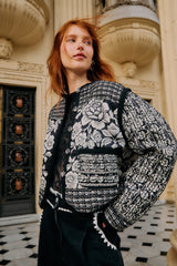 Black Cashews And Birds Seam Padded Jacket