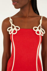 Red 3d Flower Euroflax� Premium Linen Mini Dress