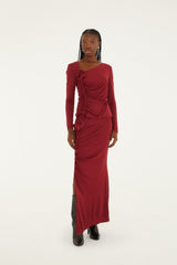 Burgundy 3d Flower Draped Long Sleeve Blouse