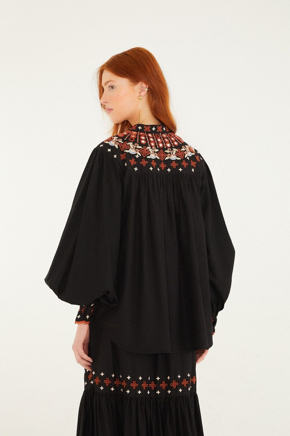 Black Embroidered Buttoned Long Sleeve Shirt