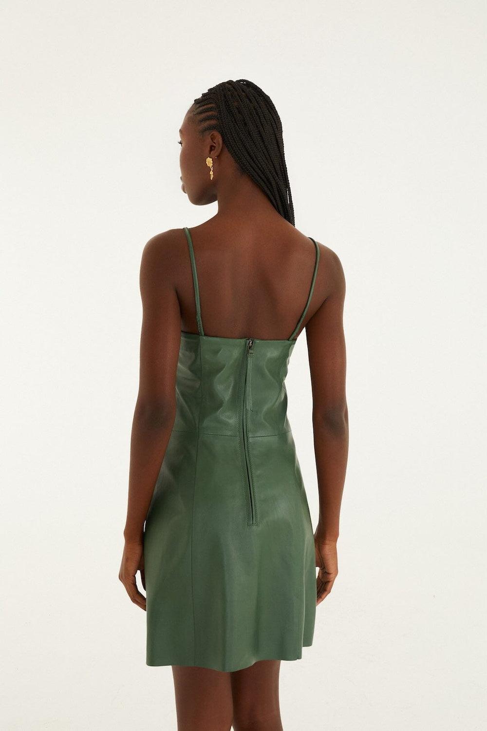 Green 3d Flower Leather Mini Dress