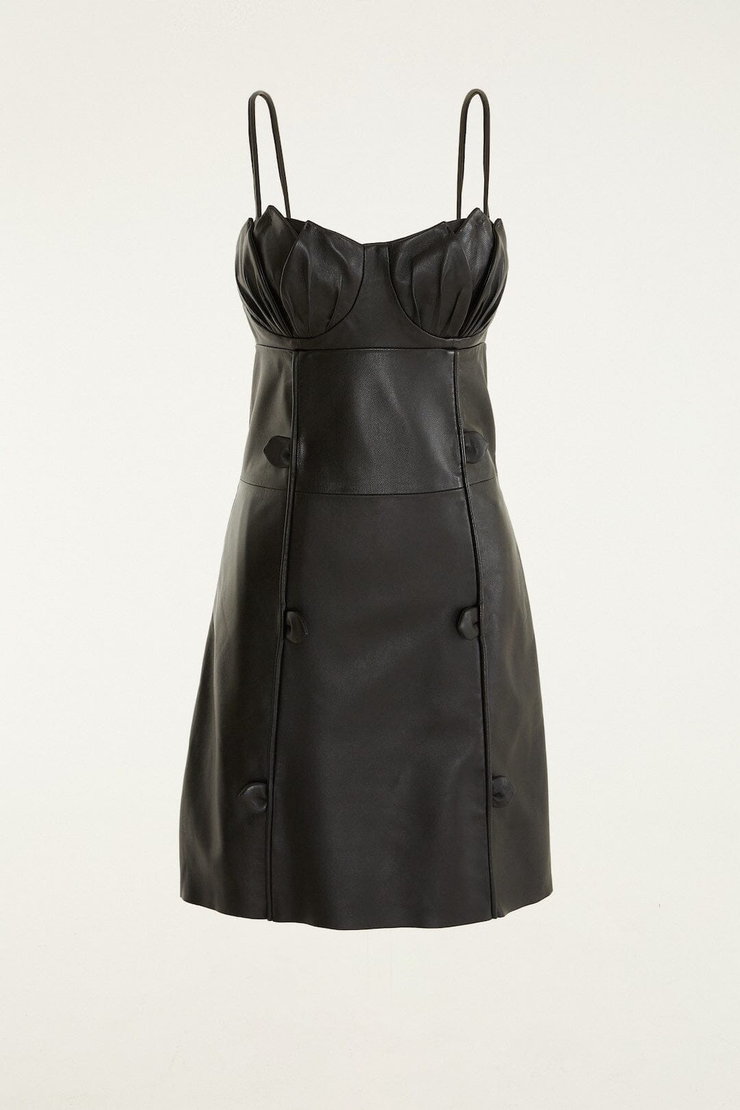 Black 3d Flower Leather Mini Dress