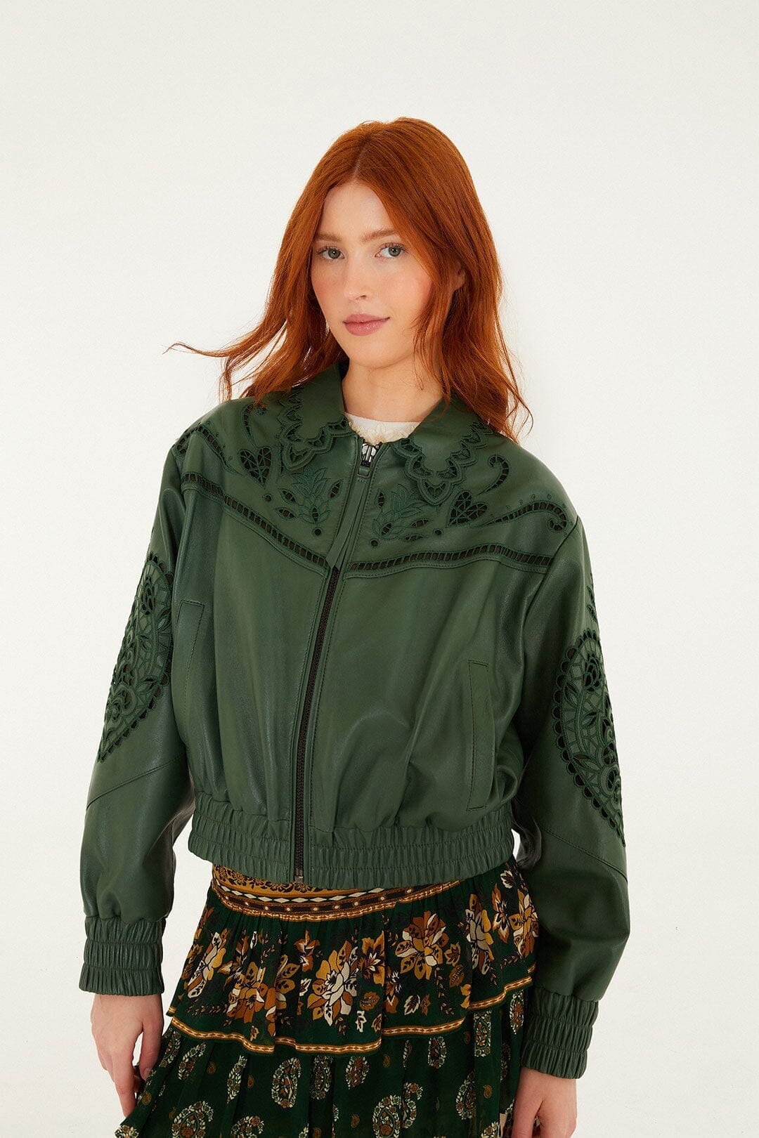 Green Richelieu Heart Leather Jacket