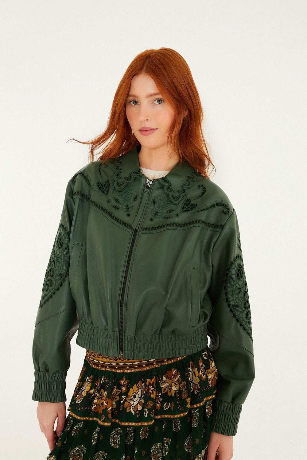 Green Richelieu Heart Leather Jacket