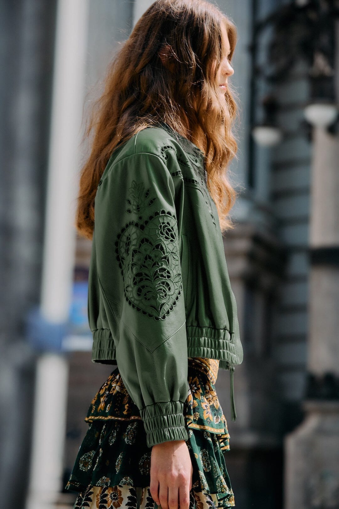 Green Richelieu Heart Leather Jacket