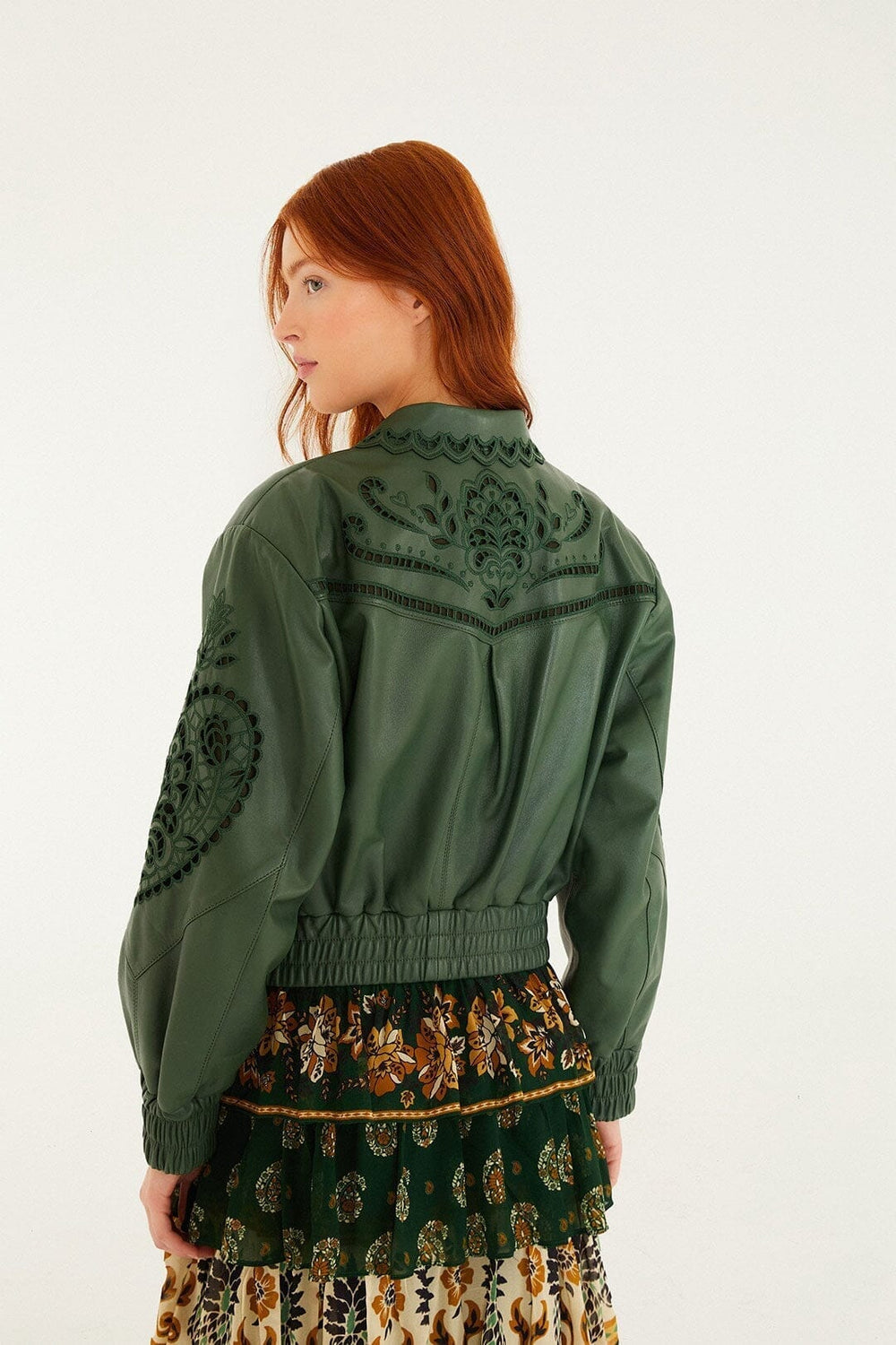 Green Richelieu Heart Leather Jacket