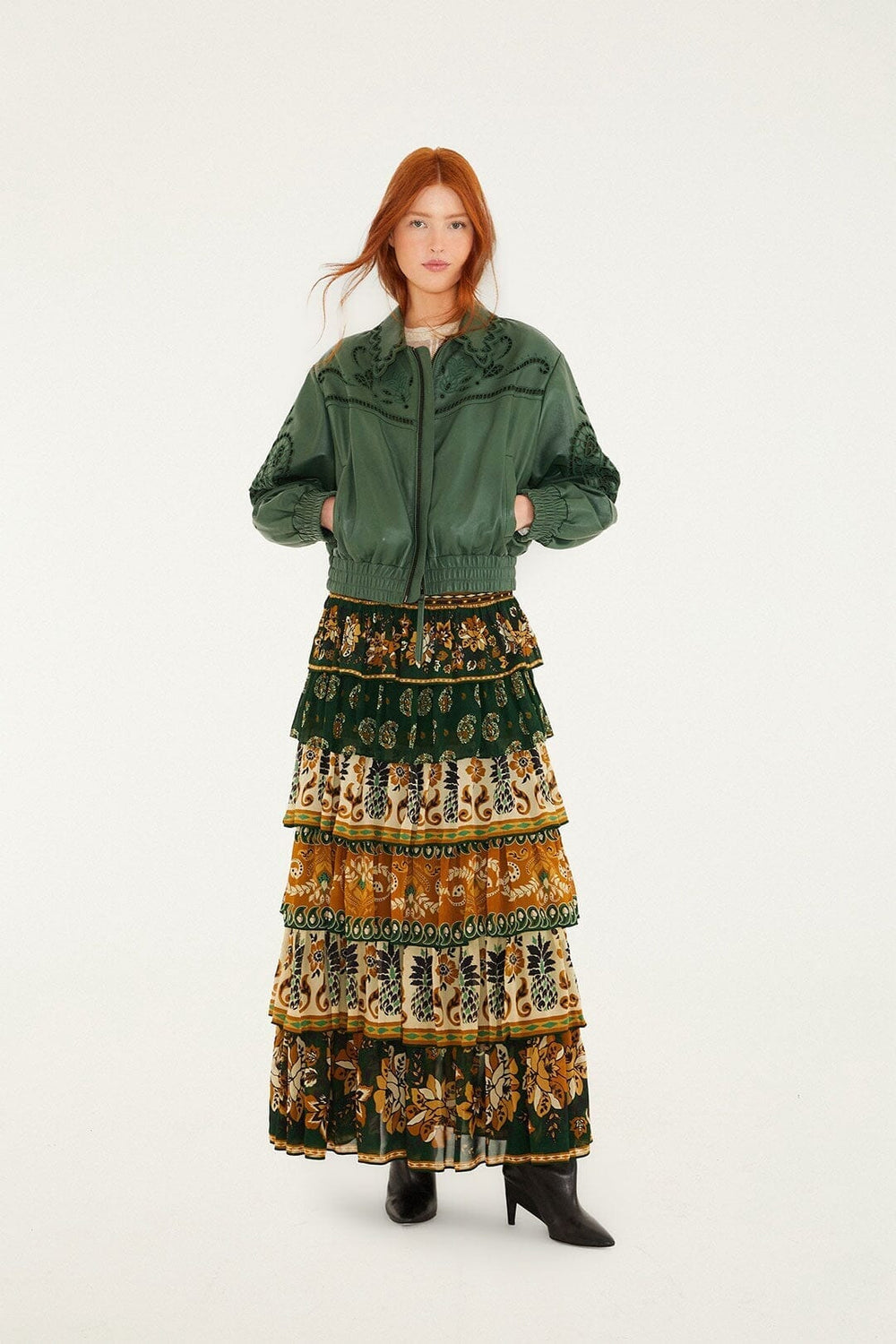 Green Richelieu Heart Leather Jacket