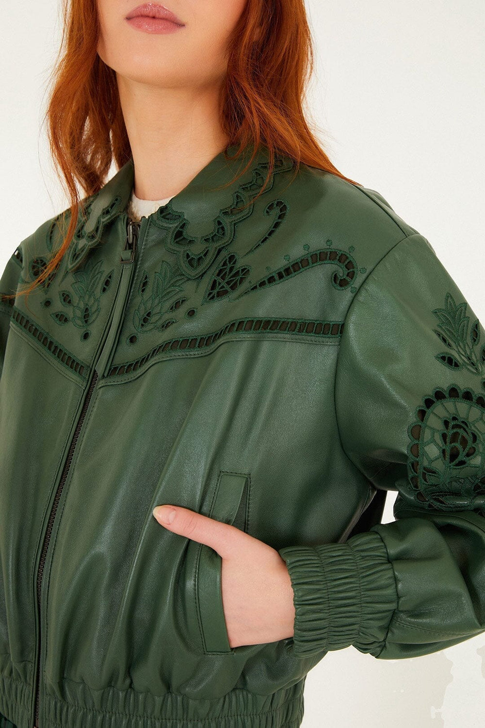 Green Richelieu Heart Leather Jacket